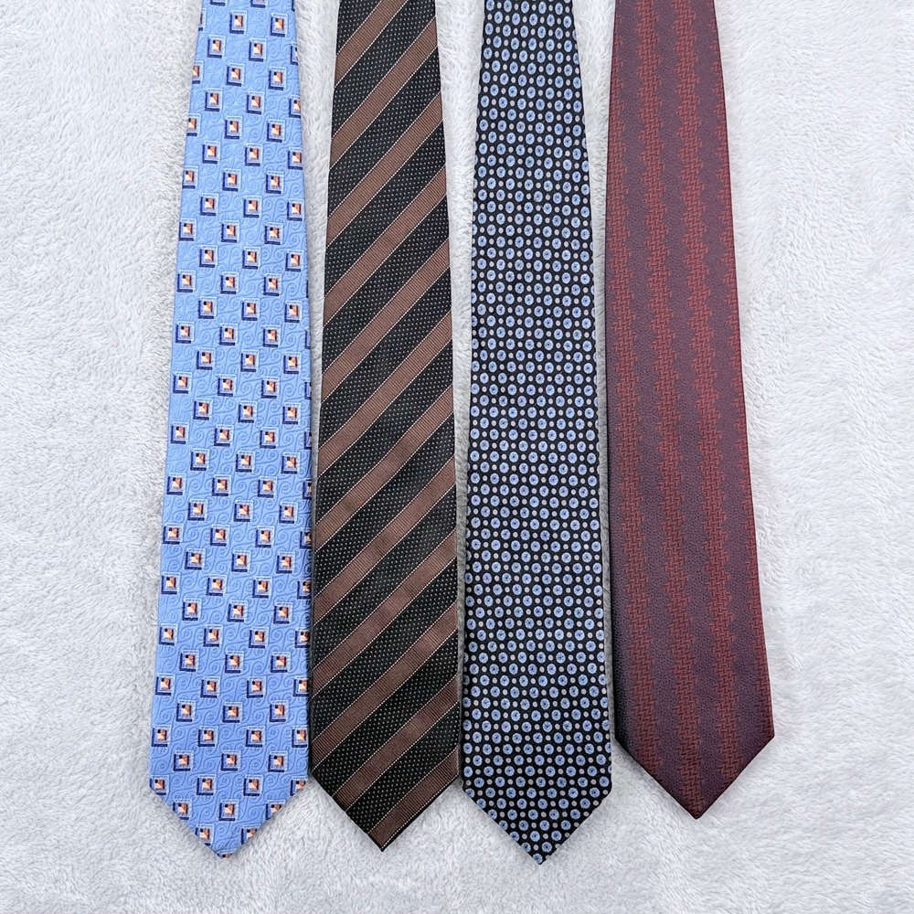 Ermenegildo Zegna Silk Tie Lot 4 Mens Blue Brown Burgundy Striped Geometric